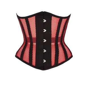 Coruscate Women&#39;s Handmade Samuel Black Red Mesh PVC Under Bust Corset