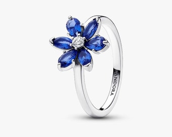 S925 Sterling Silber Pandora CZ Pavé Funkelnde Blau Herbarbeere Cluster Blume Ring Silberring