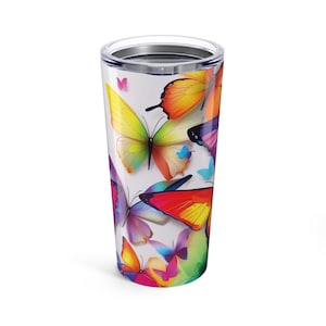 Colorful Butterfly Tumbler 20oz | Perfect for Gifts, Travel, Eco-Friendly Living, Summer Vibes, Nature Lovers
