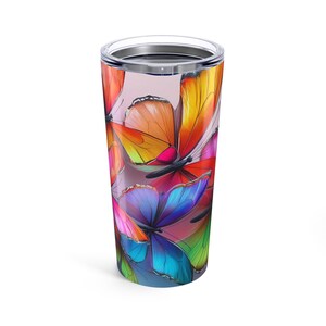 Colorful Butterfly Tumbler 20oz - Vibrant Travel Mug - Gift for Nature Lovers, Summer, Birthdays, Eco-Friendly Reusable Cup