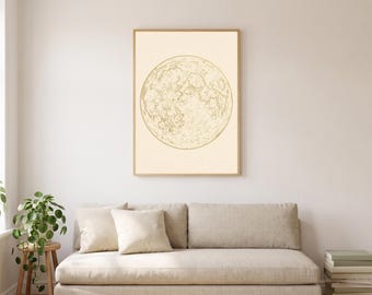 Celestial Moon Print | Boho Cream Gold Wall Art | 5x7 8x10 16x24 A4 Print Pack (Digital Download)