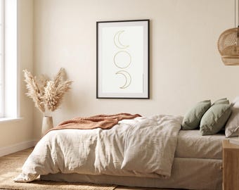 Moon Phase Trio Printable | Celestial Boho Wall Art | Neutral Gold | 5x7 to A4 Print Pack | Instant Download