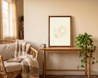 Sun and Moon Wall Art | Celestial Boho Printable | Cream Gold | 8x10 A4 Print Pack | Instant Download