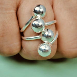 Sterling Silver Triple Ball Dome Ring: Handmade Modern Statement Jewelry