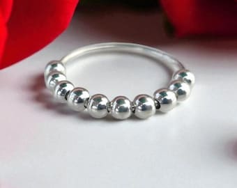 Ring met sterlingzilveren kralen: sierlijke minimalistische band, handgemaakte boho-sieraden