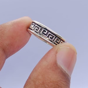 Greek Key Sterling Silver Ring - Meander Pattern Band - Ancient Greek Jewelry - Unisex Geometric Ring - Stackable Statement Ring
