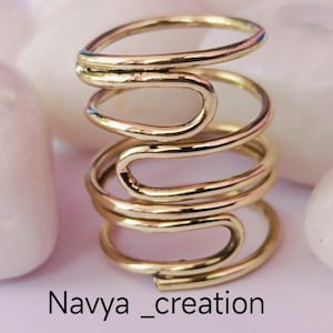 Minimalist Gold Spiral Coil Ring | Adjustable Modern Statement Ring | Sculptural Bold Jewelry | Handmade Wire Wrap Ring by Navya Creation