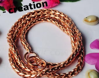 Collar de cadena de cobre trenzado hecho a mano: joyería rústica bohemia unisex
