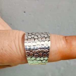Handmade Sterling Silver Wide Band Ring: Textured Boho Statement Jewelry