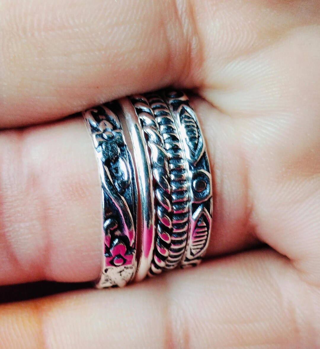 Boho Statement Ring Set: Chunky Tribal Sterling Silver Wide Band - Etsy