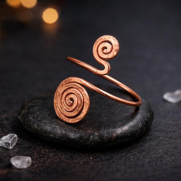 Handmade Copper Spiral Cuff Bracelet: Boho Wire Wrapped Bangle