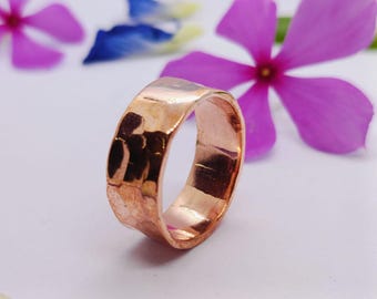 Handmade Hammered Copper Ring: Rustic Boho Adjustable Band