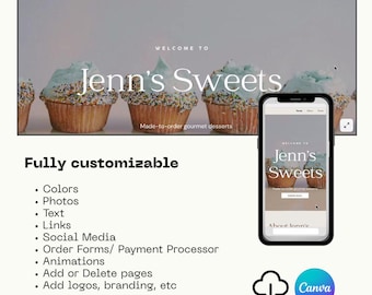 Plantilla de sitio web de lujo de Canva / Plantilla de tema de sitio web de panadería en tonos neutros / Sitio web editable para pequeñas empresas