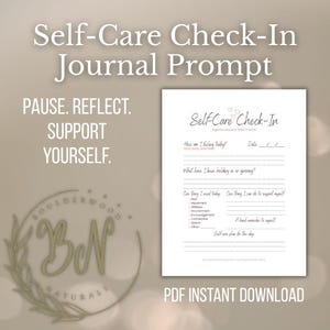 Self-Care Check-In Journal Page – Printable Daily Self-Care Worksheet | Emotional Wellness & Reflection Page