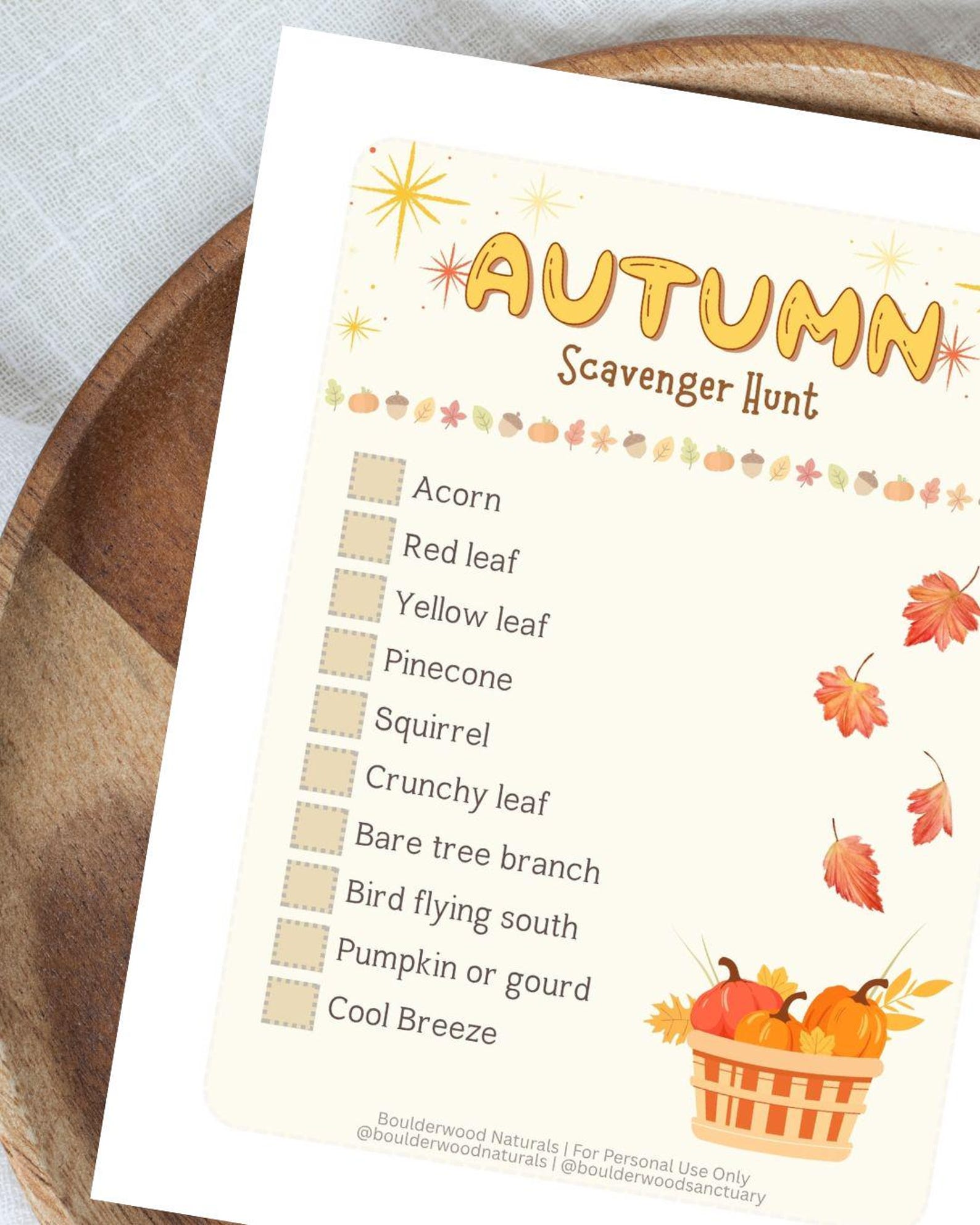 Autumn Scavenger Hunt Printable: Fall Nature Walk Activity for Kids ...