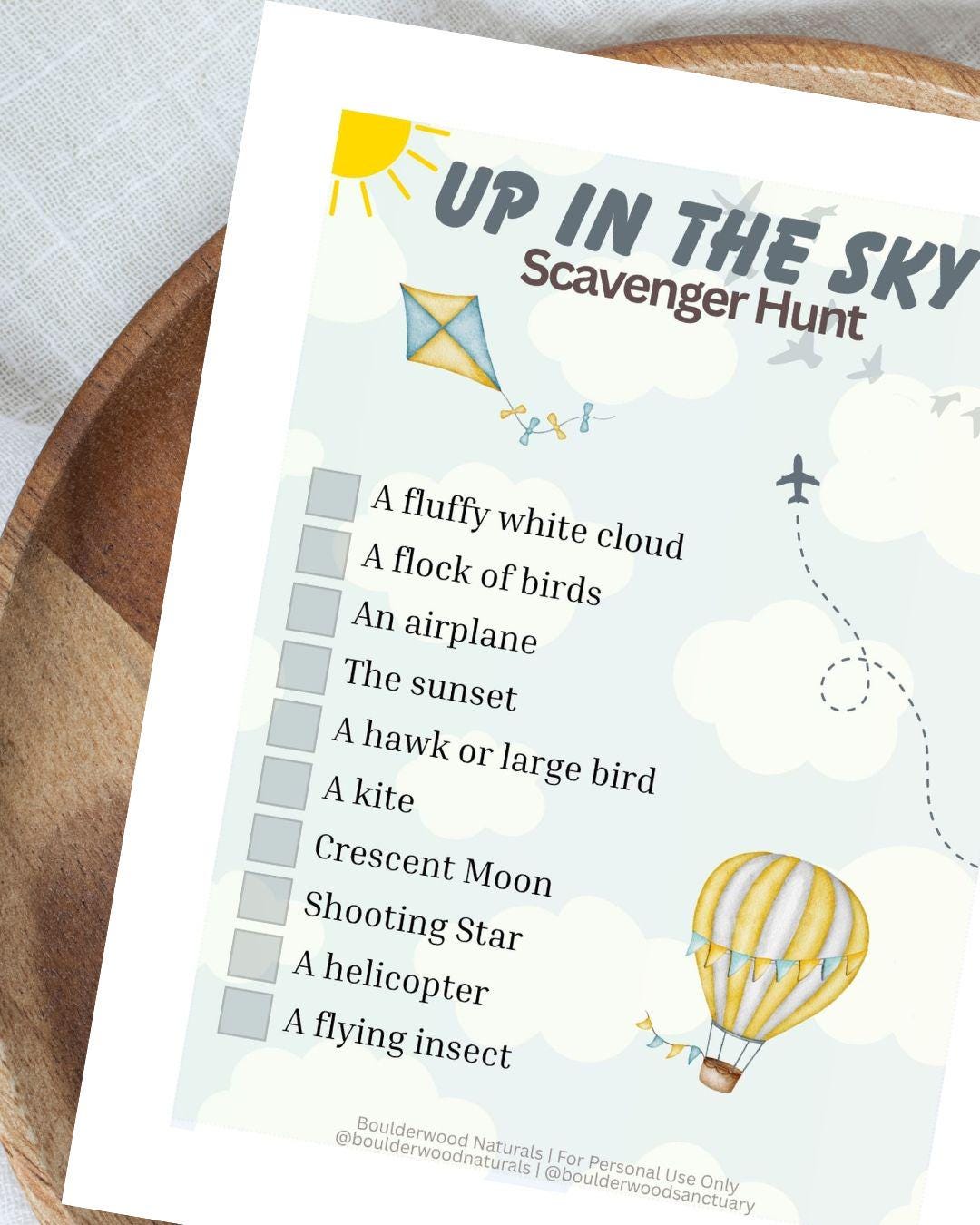 Sky Scavenger Hunt Printable: Nature Observation Game for Kids (PDF ...