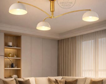 Mid Century Modern Brass Ceiling Light | 3 Arm Brass Chandelier | Modern Designer Ceiling Fixture | Luxury Home Lighting | New Pendant Light