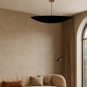 Lámpara colgante minimalista moderna de disco negro | Elegante lámpara de araña para comedor con luz cálida | Luminaria de techo contemporánea