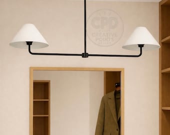 Modern Double Cone Pendant Light | Black Brass Frame with Warm Orange and Gold Shades | Contemporary Ceiling Lighting for Dining & Kitchen