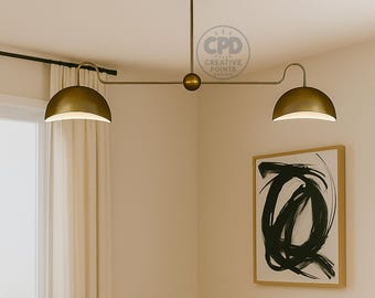 Modern Brass Double Dome Pendant Light | Mid Century Ceiling Lamp | Minimalist Kitchen Island Lighting | Vintage Dining Room Fixture