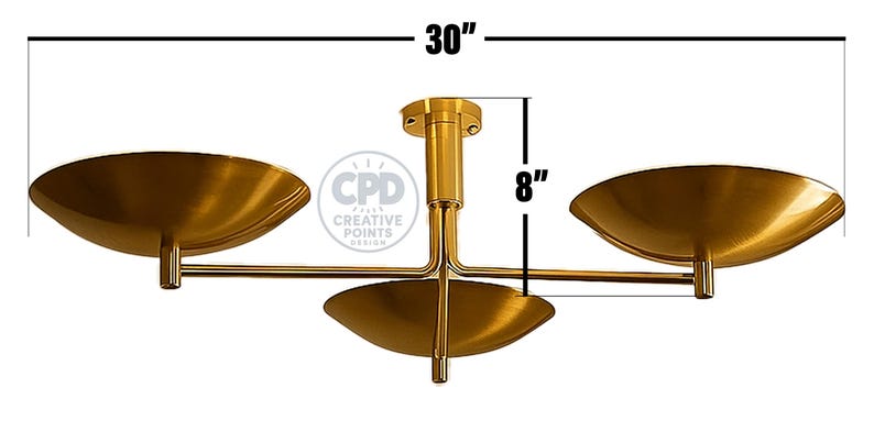 Modern Luxury Brass Ceiling Light – Triple Arm Flush Mount Chandelier, Mid-Century Modern Lighting for Dining, Kitchen & Living Room Bild 2
