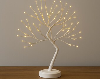 LED-nachtlampje berkenbonsaiboom: USB/batterijverlichting met 8 standen
