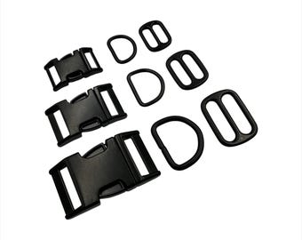Zwart metalen gesp aan de zijkant, D-ring en tri-glide-sets: 16 mm, 20 mm, 25 mm