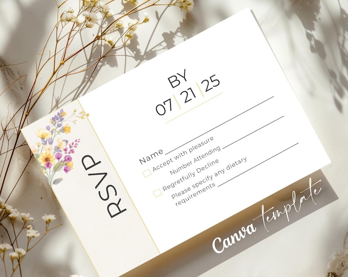 Wedding RSVP Template Digital Download Wedding Invitation Design Template Floral Design Wedding Stationery Pink Flower Card Responses
