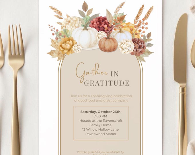 Thanksgiving Invitation Template Digital Download Canva Editable Fall Design Watercolor Pumpkin Harvest Party Invitation Printable Autumn