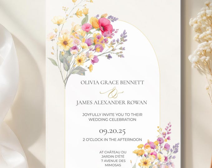 Wedding Invitation Customizable Editable Wedding Stationary Minimal Printable Template Modern Canva Instant Download Floral Themed Wedding