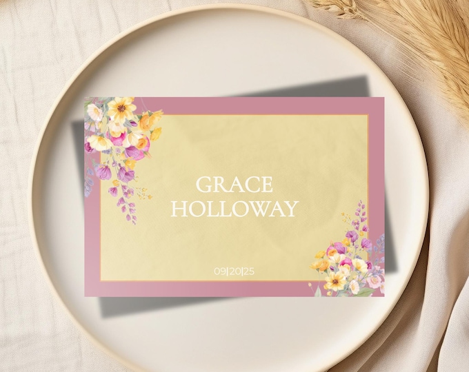 Romantic Wedding Name Place Cards, Custom Digital Modern Vintage Garden Canva Wedding Ceremony, Soft Floral Printable Wedding Stationary