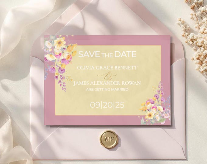 Romantic Custom Save the Date Template Wedding Invitation, Garden Romance Wedding Canva Stationary, Modern Vintage Wedding Theme Printable