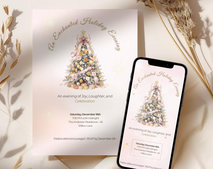 Holiday Party Invitation - Christmas Invite (Editable Canva Instant Download Template) - Printable or Digital Download