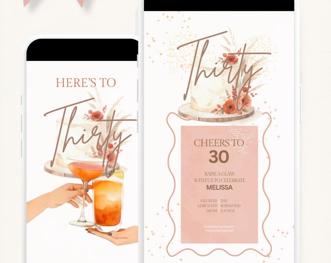 30th Birthday Invitation Animated Digital Evite with Clinking Glass Animation and Envelope Reveal, Peach Pink Editable Canva Video Template