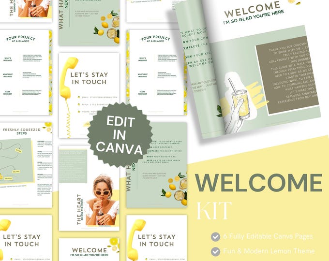 Client Welcome Kit Canva Template – Fun & Zesty Lemon Theme - Instant Download