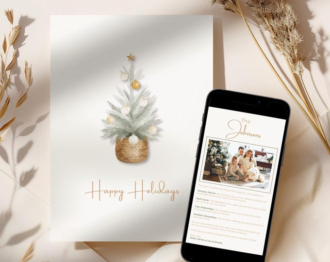 Editable Christmas Card with Newsletter Template (Printable or Digital Canva Holiday Card) - Family Photo Update, Personalized Greeting Card