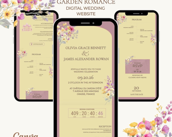 Digital Wedding Website Template Design Floral Pattern Wedding Invitation Canva Template Bride Portal Wedding Planning Destination Wedding