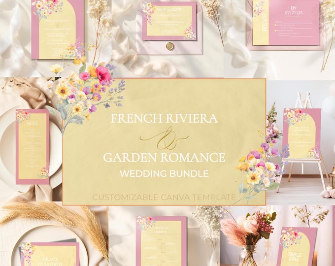 Wedding Invitation Set Customizable Wedding Bundle Editable Canva Templates Floral Suite Welcome Sign Save the Date Menu RSVP Table Number