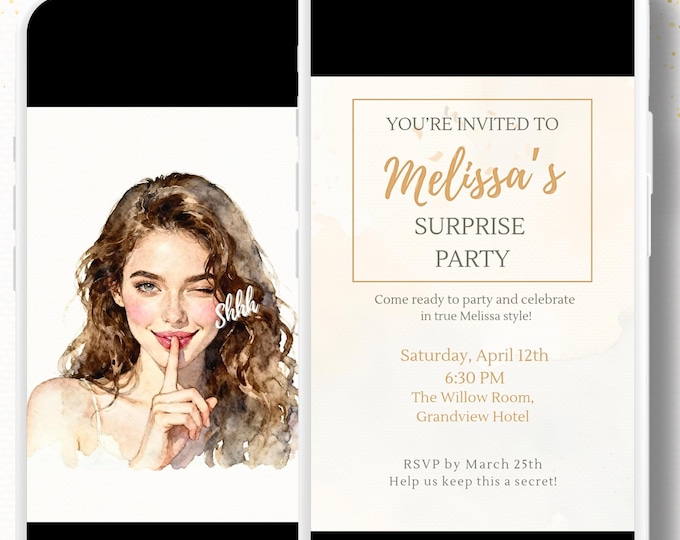 Animated Surprise Party Invitation - Modern Playful Custom Digital Evite (Instant Download Editable Canva Template), Secret Birthday Invite