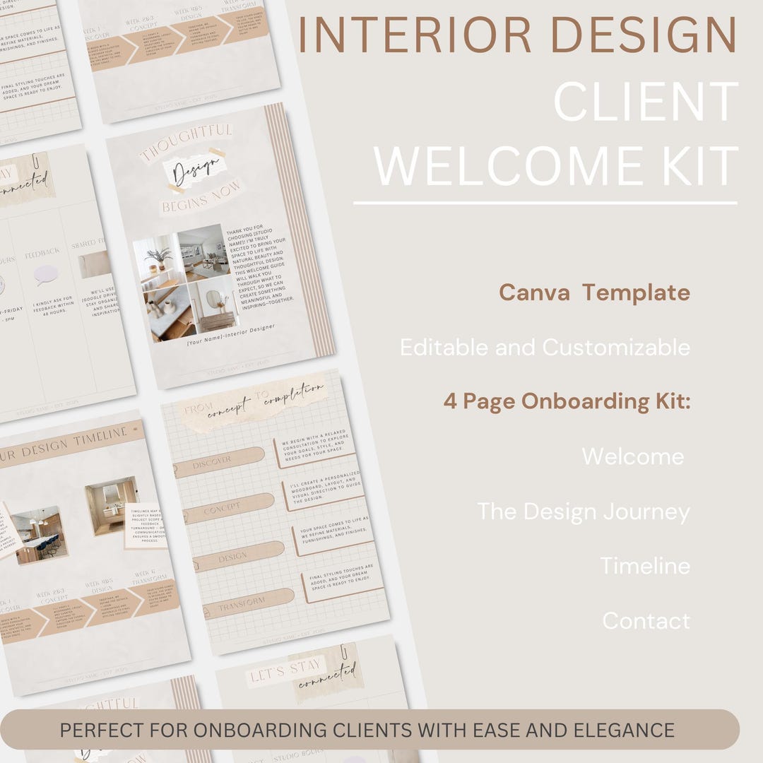Interior Design Client Welcome Onboarding Kit – 4-page Canva Template ...