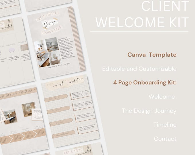 Interior Design Client Welcome Onboarding Kit – 4-Page Canva Template