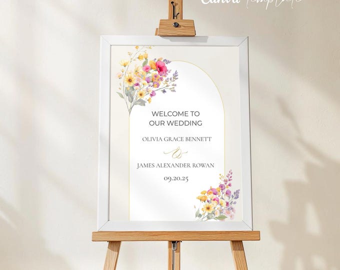 Wedding Welcome Sign Template Design Floral Artwork Digital Download Wedding Template Canva Editing Ceremony Display Entrance Decoration