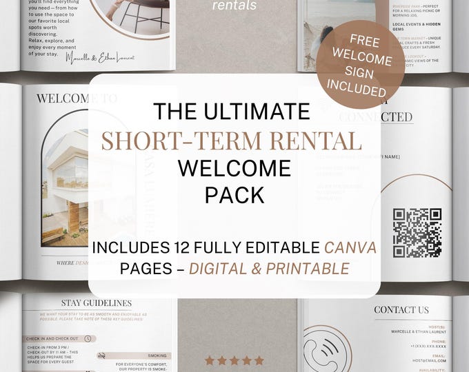 Airbnb Welcome Book Template: Vacation Rental Host Guide, Editable Canva (Instant Digital & Printable Host Binder)