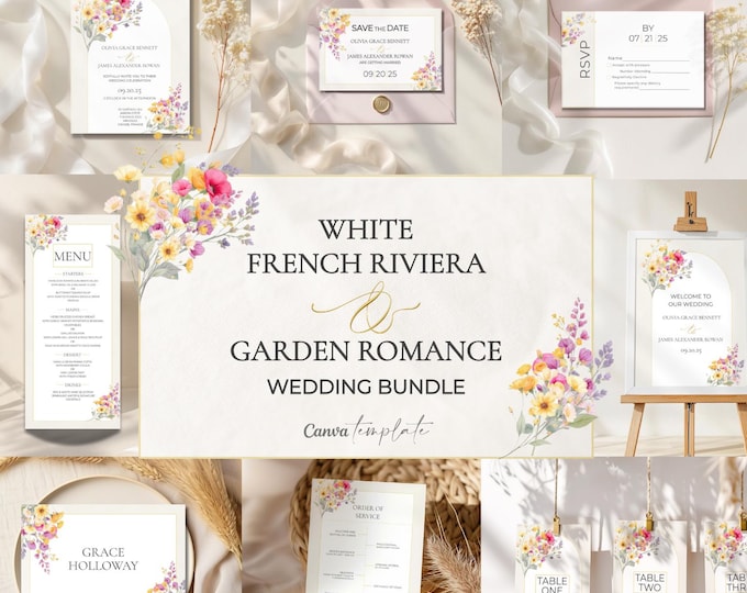 Wedding Template Bundle Digital Download Wedding Suite Floral Design Wedding Invitation Template Set Garden Wedding Stationery Package Set