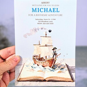 Printable Pirate Birthday Party Invitation - Custom Storybook Ship, Digital Evite for Kids (Editable Instant Download Canva Template Invite)
