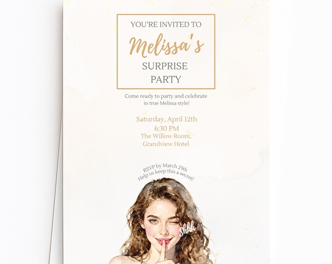 Surprise Party Invitation Template, Editable Canva Birthday Invite, Instant Digital Download, Printable Secret Party Customizable Invite