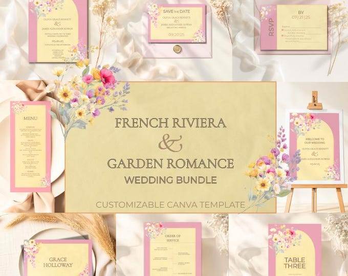Wedding Invitation Set Customizable Wedding Bundle Editable Canva Templates Floral Suite Welcome Sign Save the Date Menu RSVP Table Number