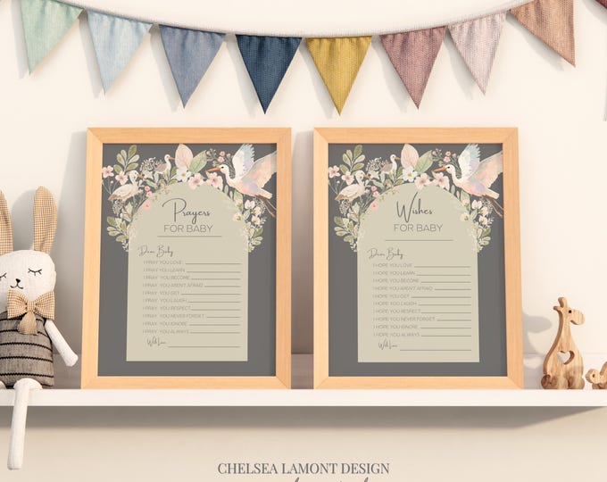 Baby Shower Template Digital Download Prayer Card Message Keeper Nursery Decor Floral Design Sage Green Botanical Print Baby Shower Activity