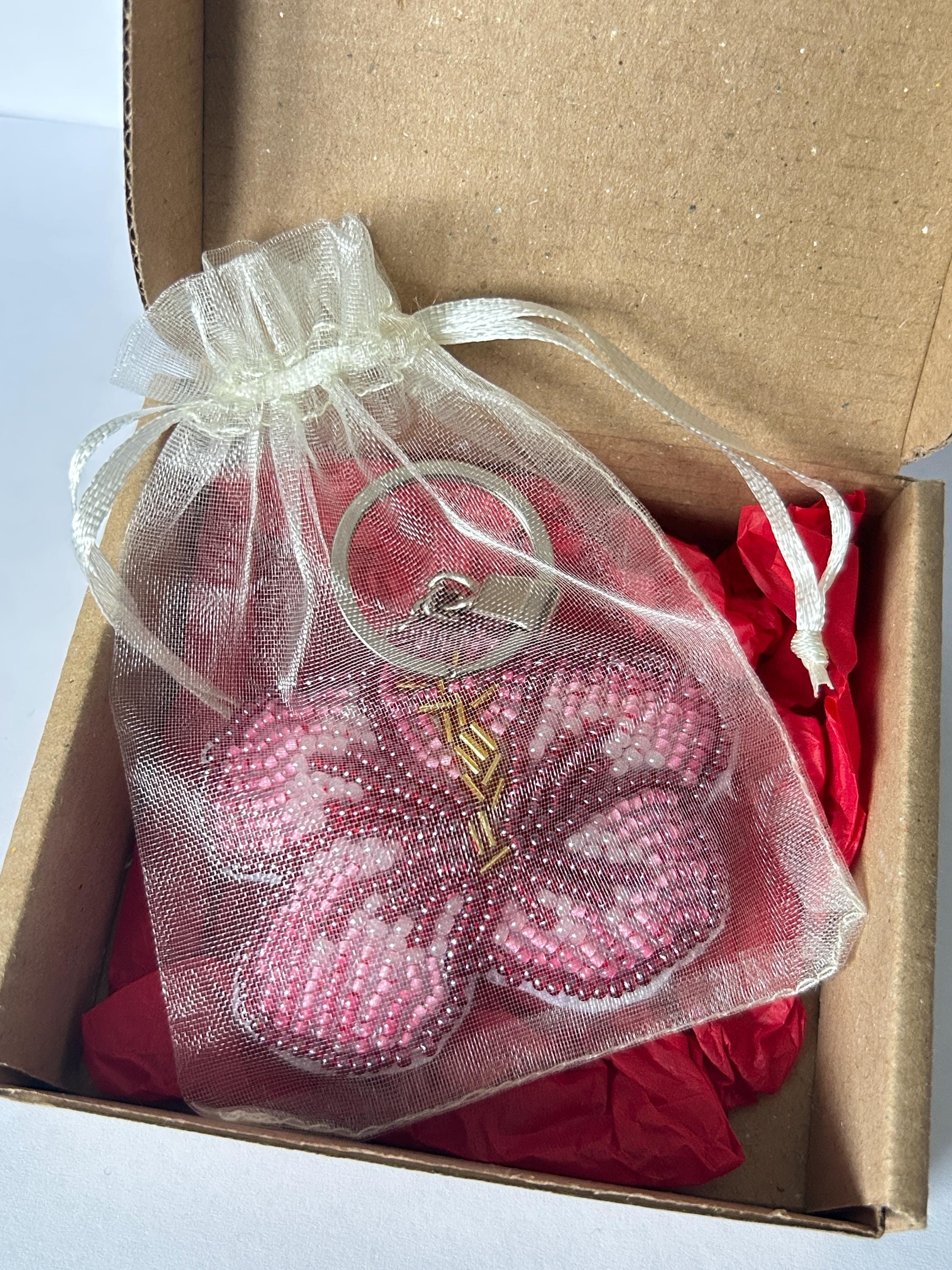Flower Beaded Embroidery Keychain: Handmade Hibiscus Bag Charm - Etsy