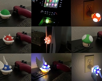 Luz LED USB 3D de Mario Kart: Decoración de escritorio con forma de concha y hongo
